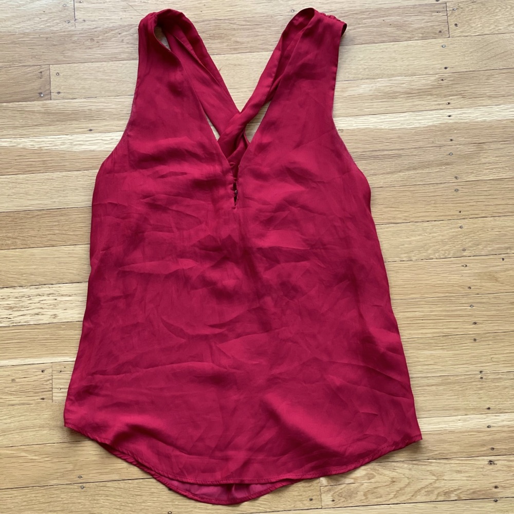 Zara | Red V-Neck Silk Tank w/Twist Back | XS